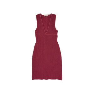 Babaton by Aritzia Deep V Sculpt Knit Ribbed Mini Dress in Maroon – Size 2XS